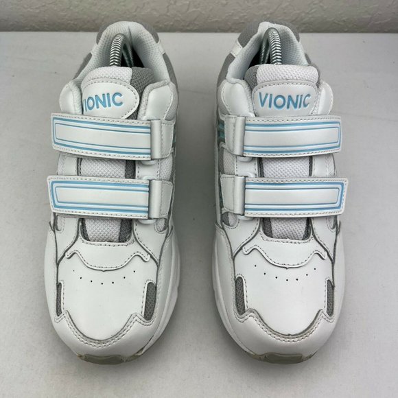 Vionic Tabi Leather Womens Hook & Loop White Blue Walking Sneakers Size 7.5 Wide - Picture 3 of 10